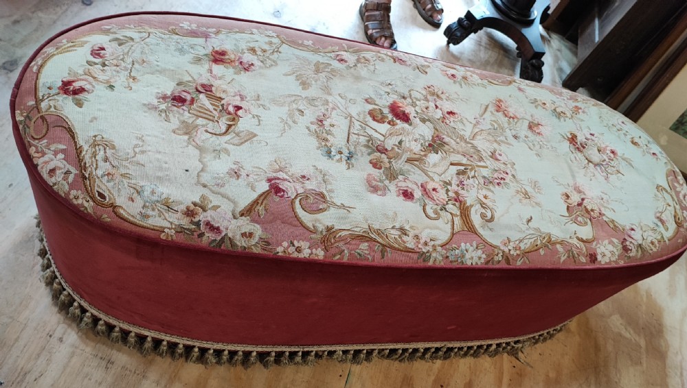 Large 19c aubusson tapestry stool, coffee table or window seat  View V