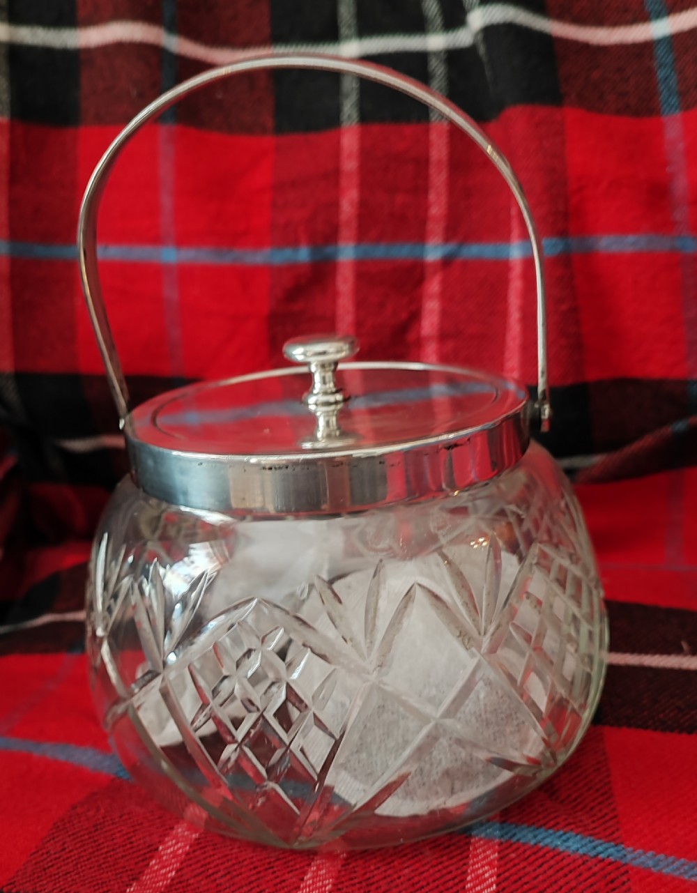 Antique Chrystal and silver plate biscuit barrel or tea caddy 