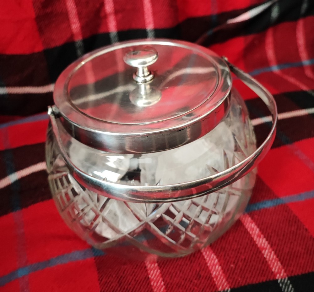 Antique Chrystal and silver plate biscuit barrel or tea caddy  View II