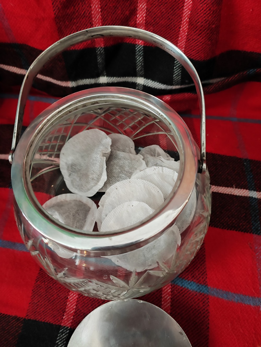Antique Chrystal and silver plate biscuit barrel or tea caddy  View V