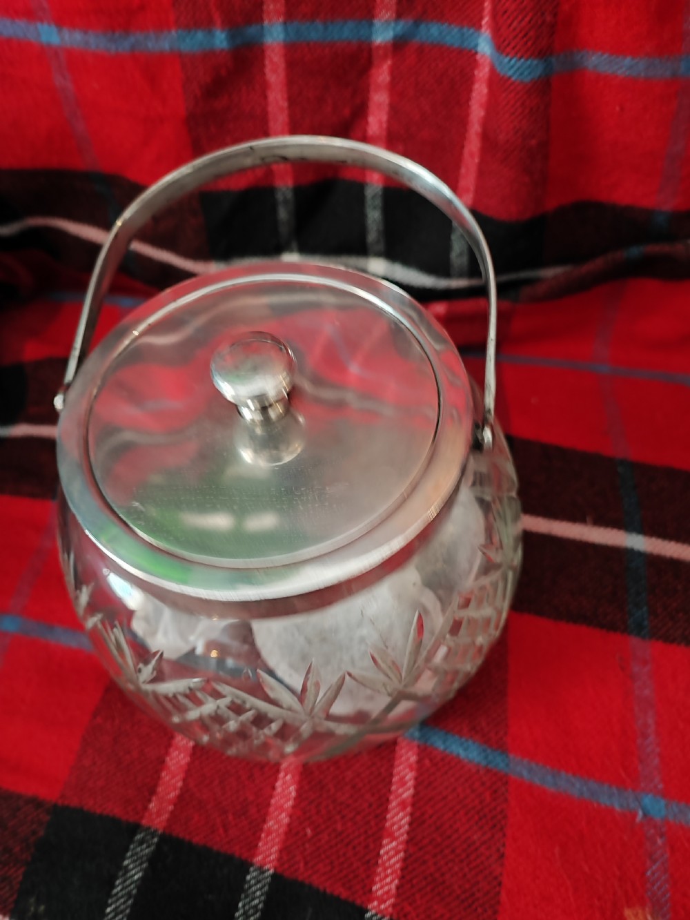 Antique Chrystal and silver plate biscuit barrel or tea caddy  View VI