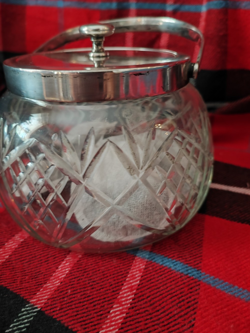 Antique Chrystal and silver plate biscuit barrel or tea caddy  View VII