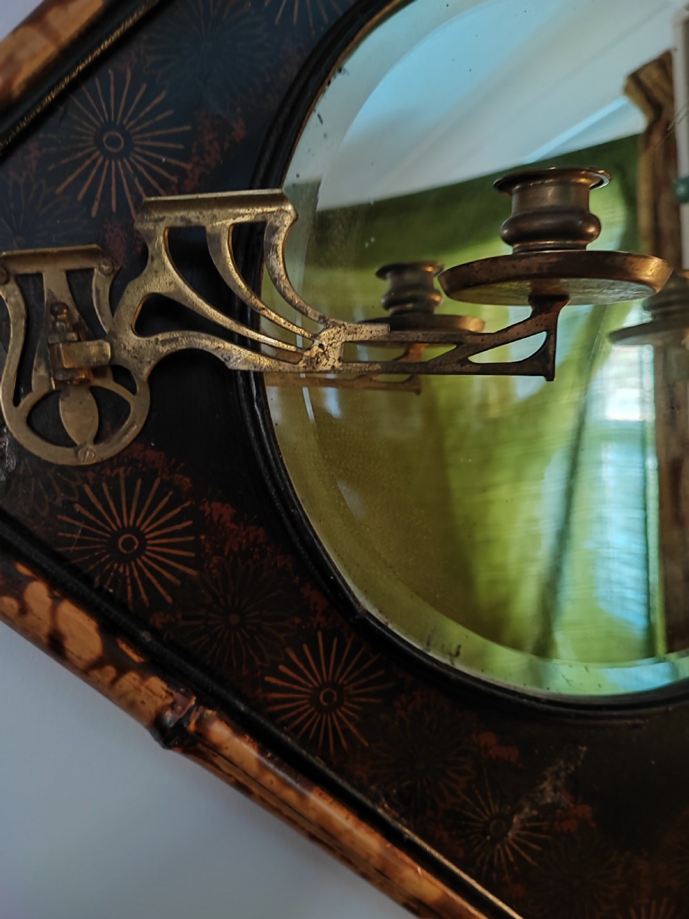 Victorian bamboo and lacquered wall mirror, View V