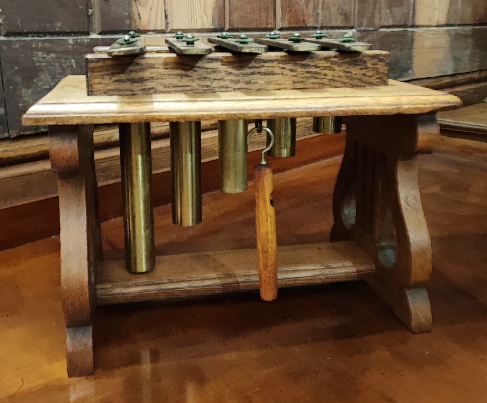 Antique oak and brass table top dinner chimes  View VI