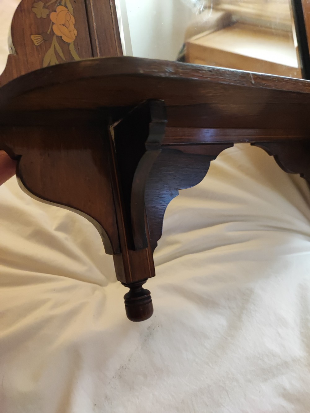 A Victorian marquetry rosewood hanging mirror. View VII