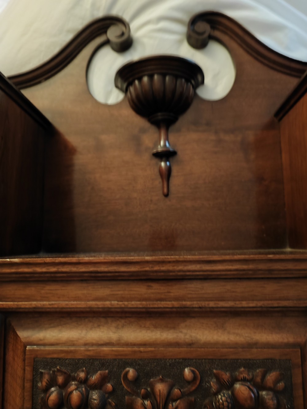 An antique mahogany hanging wall shelf with cabinet. View VII