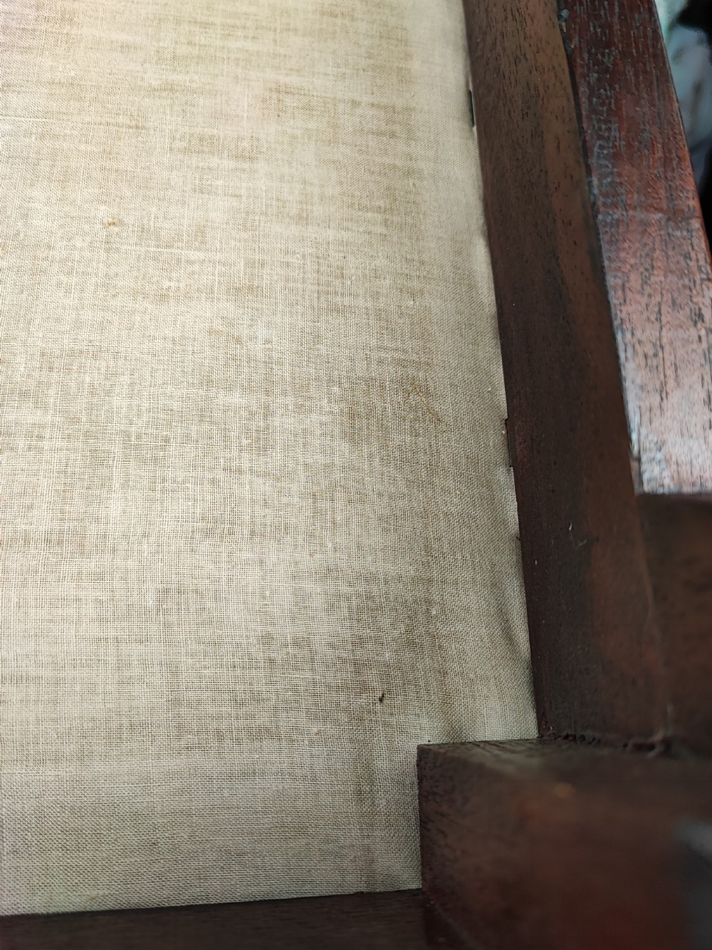 An antique long mahogany stool in the Queen Anne style. View VI