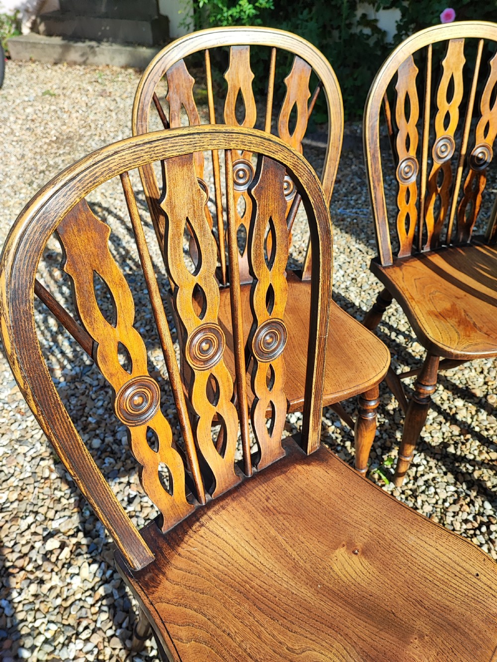 Antique Set of 4 Domino back Windsor chairs. View II