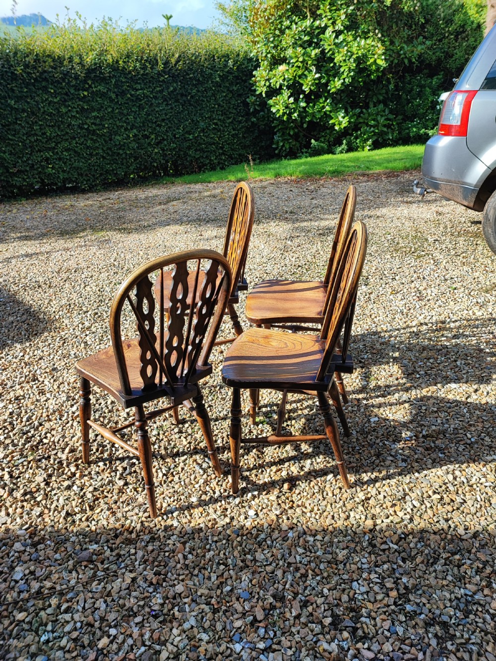 Antique Set of 4 Domino back Windsor chairs. View V