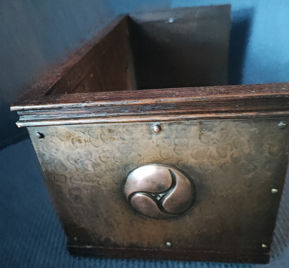Art's and crafts copper and oak book trough. View IV