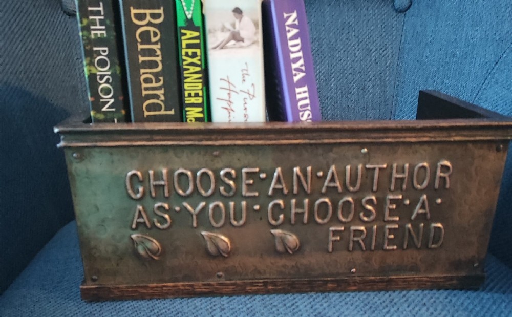Art's and crafts copper and oak book trough. View IX