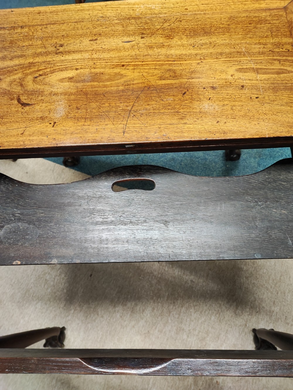 A fine George ll red walnut concertina tea table  View X