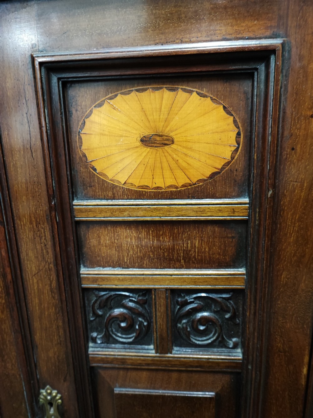 A fine Edwardian mahogany side cabinet, open bookcase. View VII