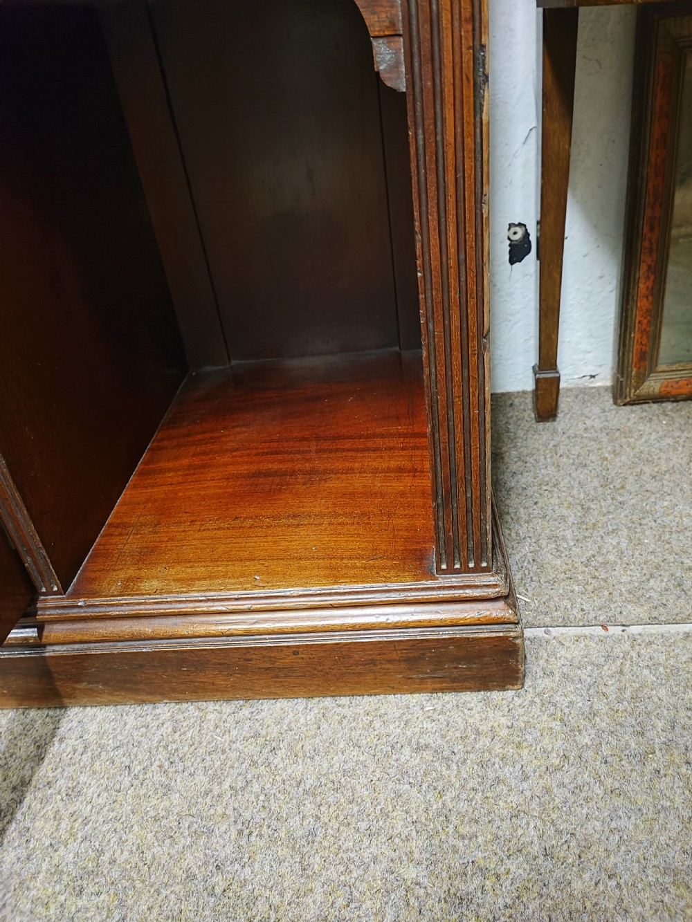 A fine Edwardian mahogany side cabinet, open bookcase. View VIII