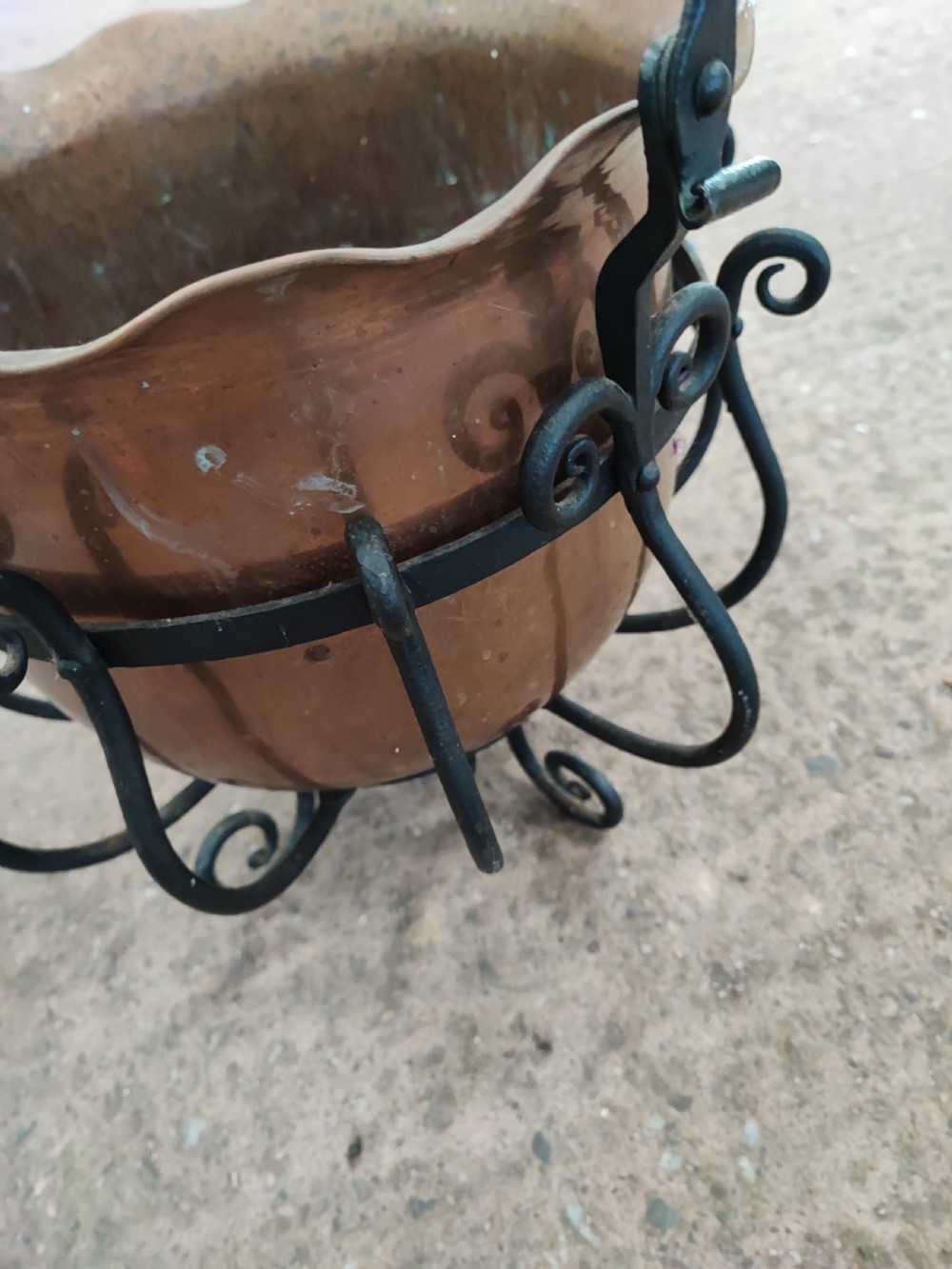 An Arts and Crafts copper and iron coal or log bucket. View II