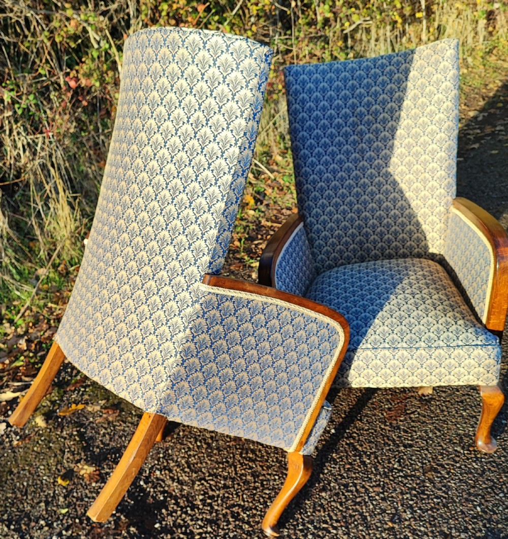 A pair of art deco upholstered armchairs. View V