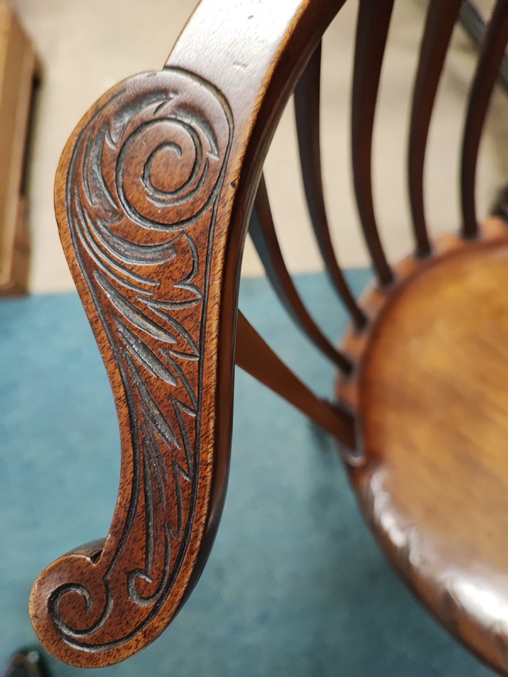 Unusual, Art's and crafts carved walnut child's chair. View VIII