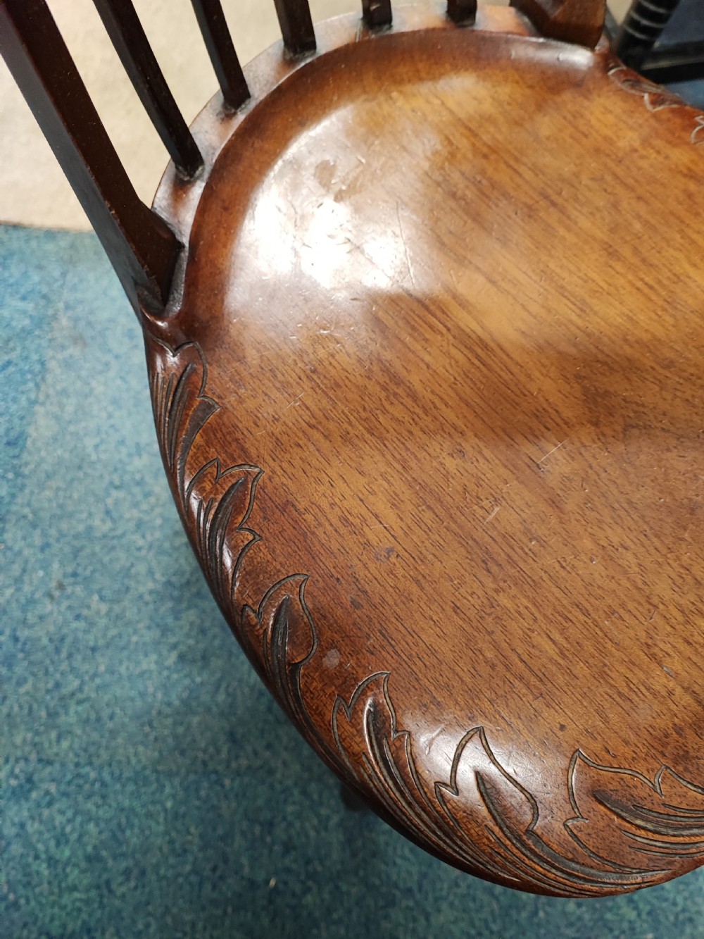 Unusual, Art's and crafts carved walnut child's chair. View IX