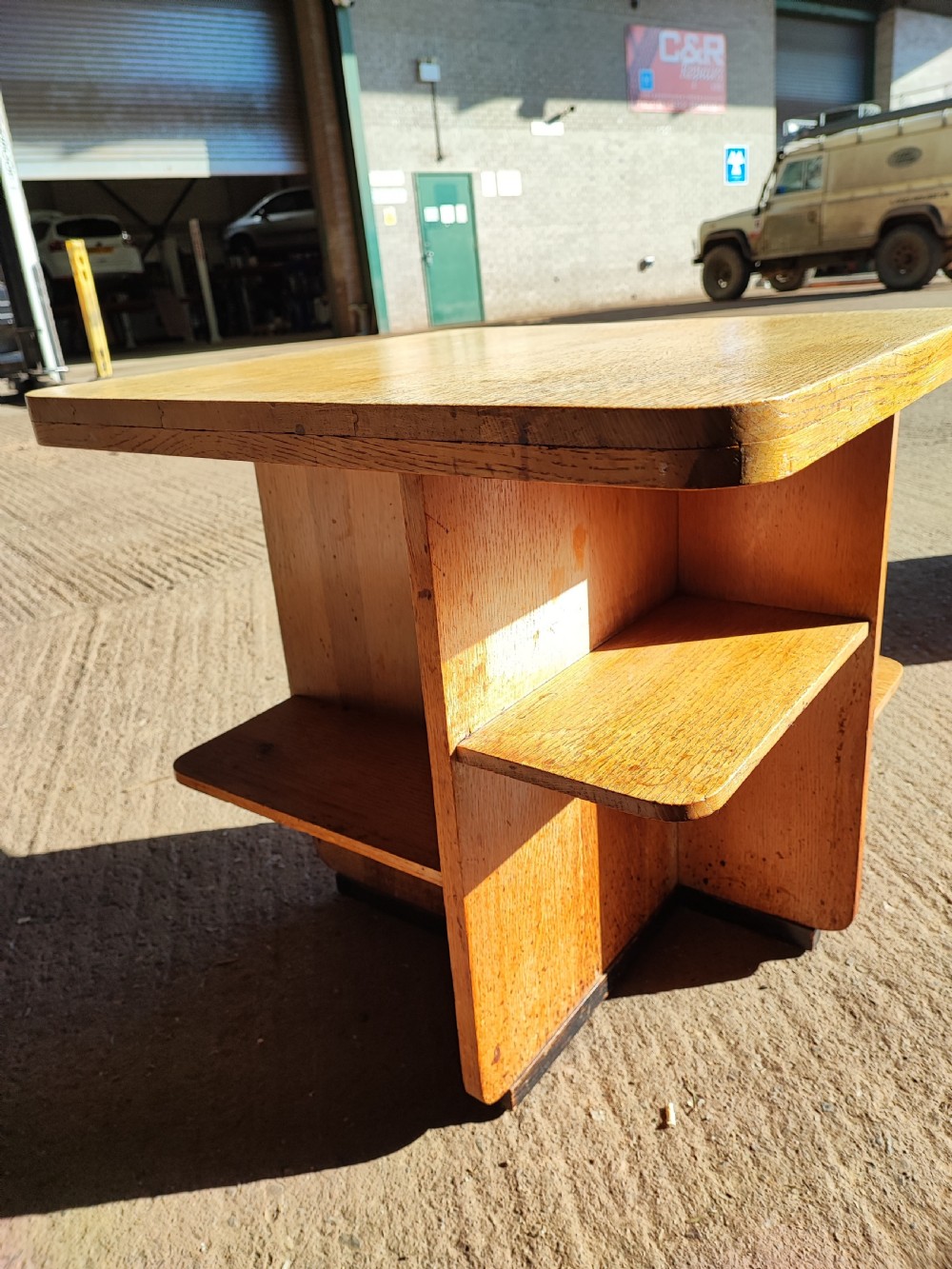 Art Deco oak book or lamp table in the Heals style. View V