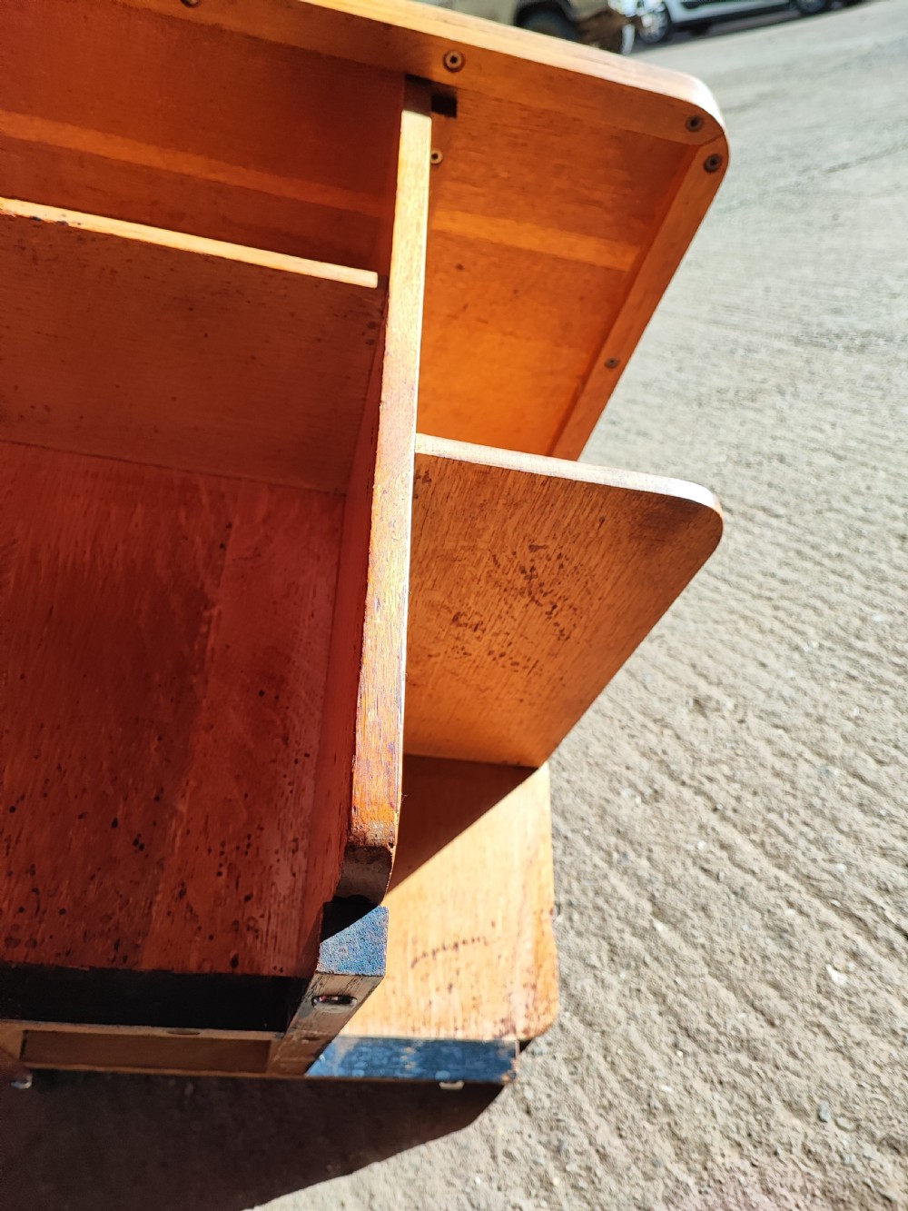 Art Deco oak book or lamp table in the Heals style. View X