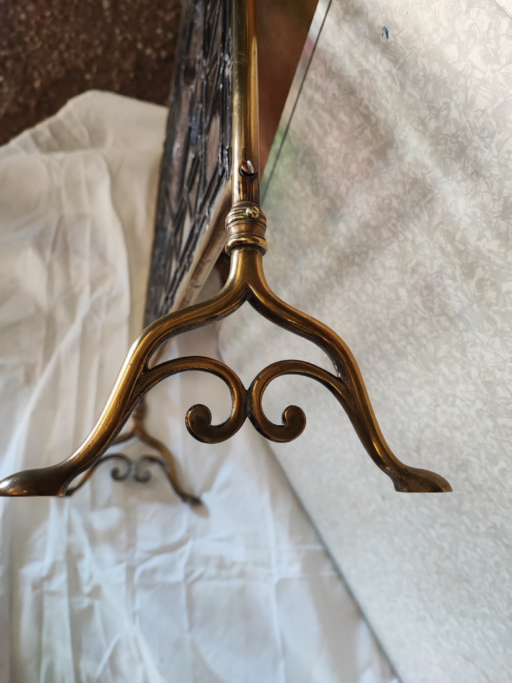 A Victorian brass framed stained glass firescreen. View VIII