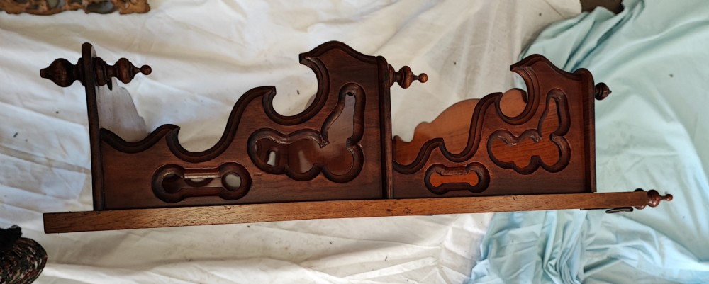 Victorian walnut hanging shelves. View V