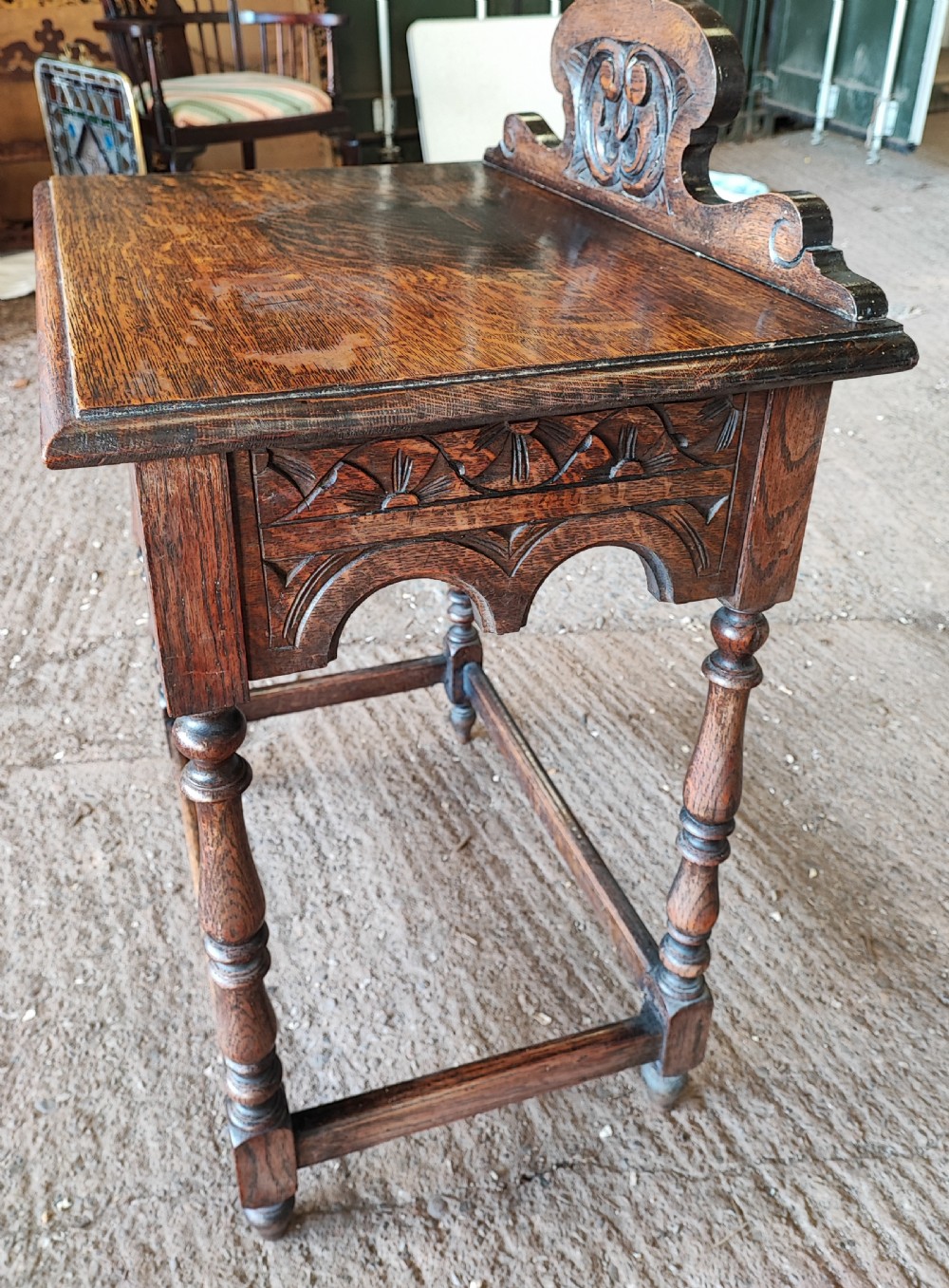 Victorian (Green Man ) carved oak side table. View II
