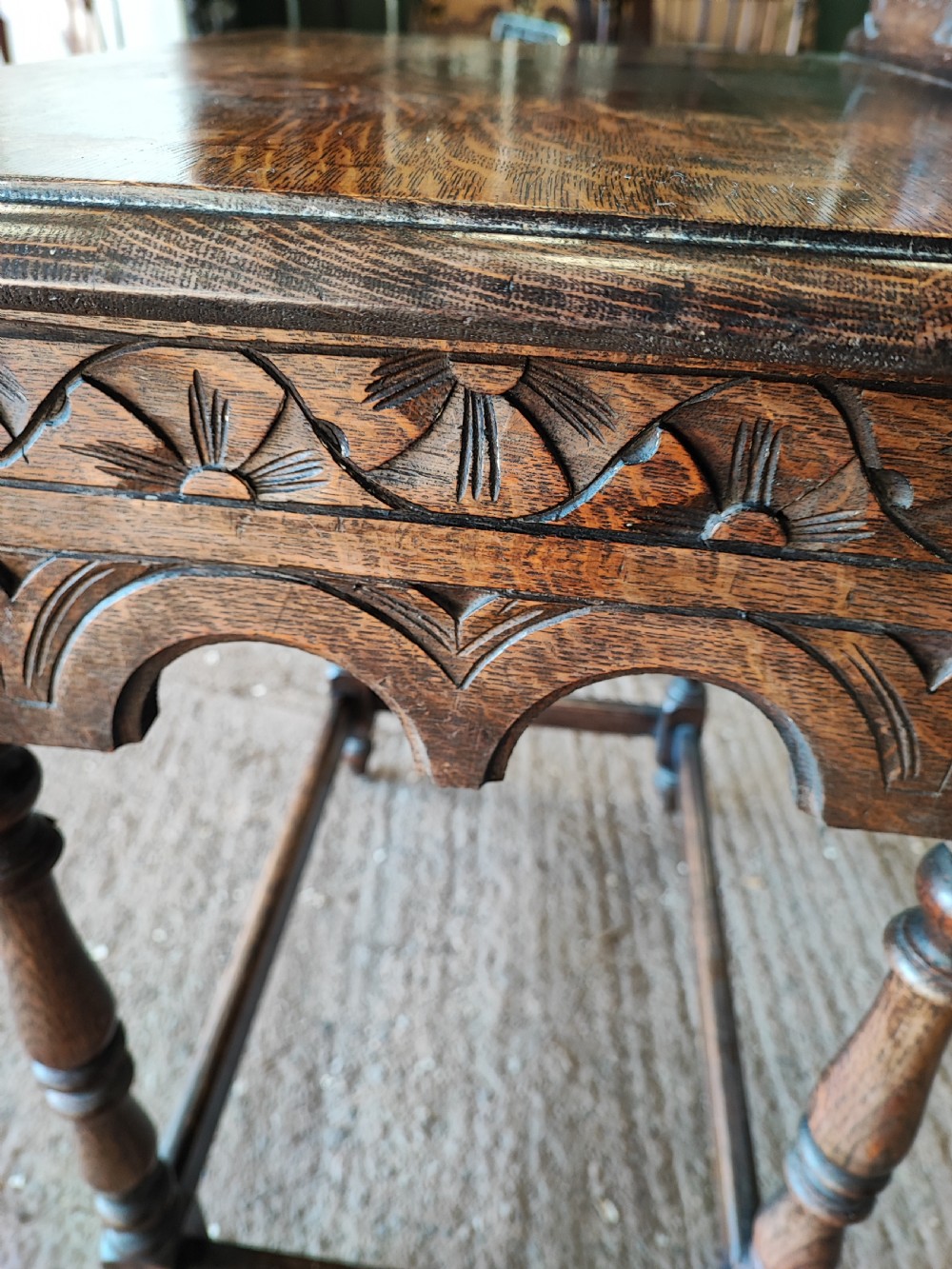 Victorian (Green Man ) carved oak side table. View IV