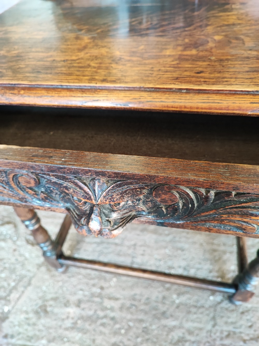 Victorian (Green Man ) carved oak side table. View VIII