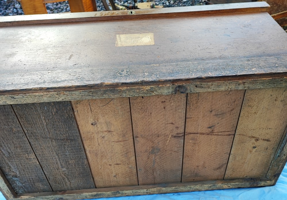 Victorian large pine trunk with original decoration. View IV