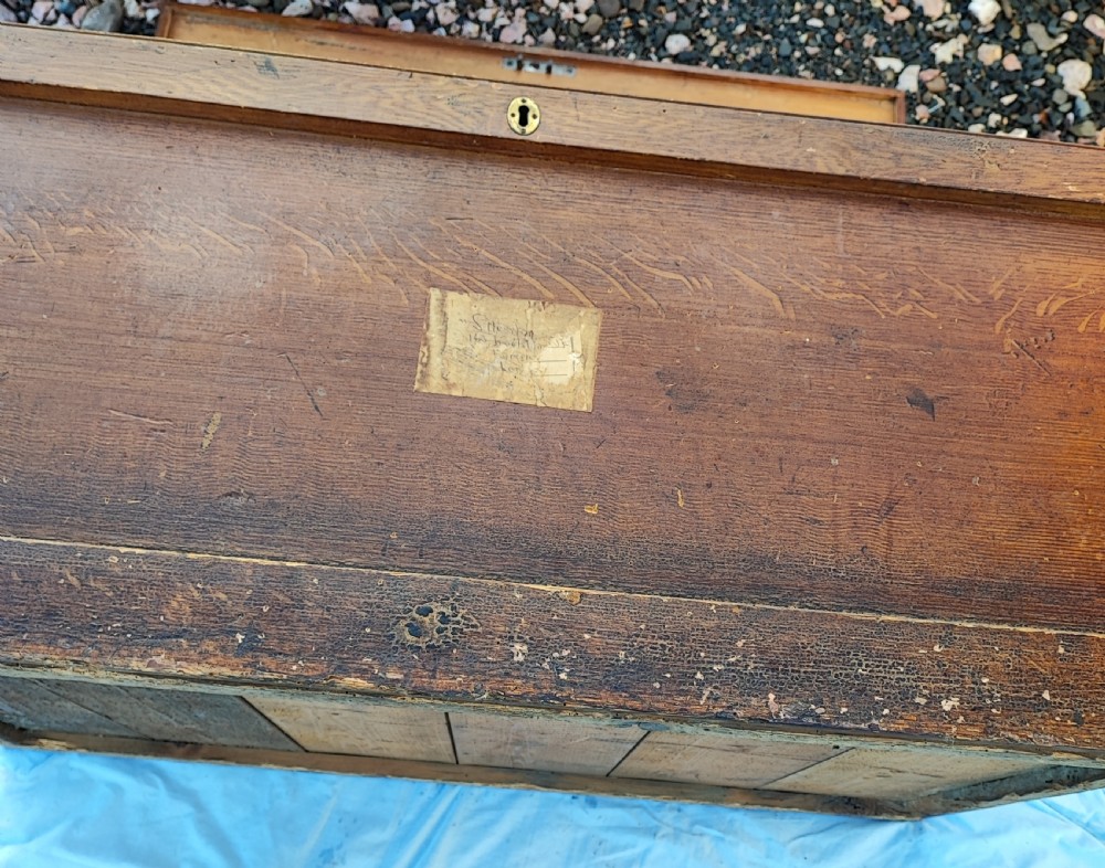 Victorian large pine trunk with original decoration. View V
