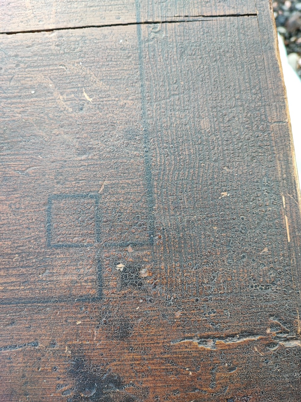 Victorian large pine trunk with original decoration. View XI