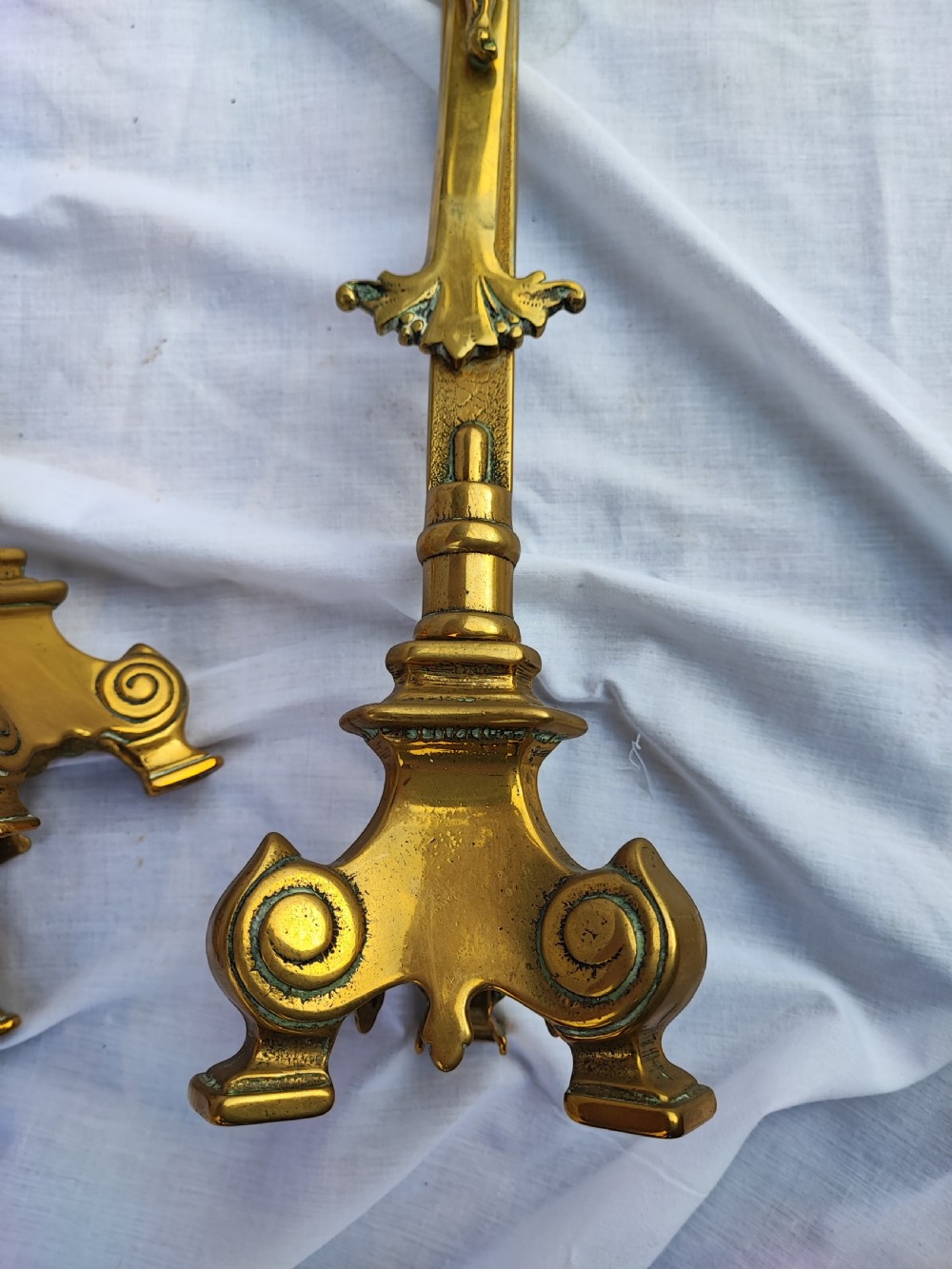 Antique brass religious family devotional garniture. View II
