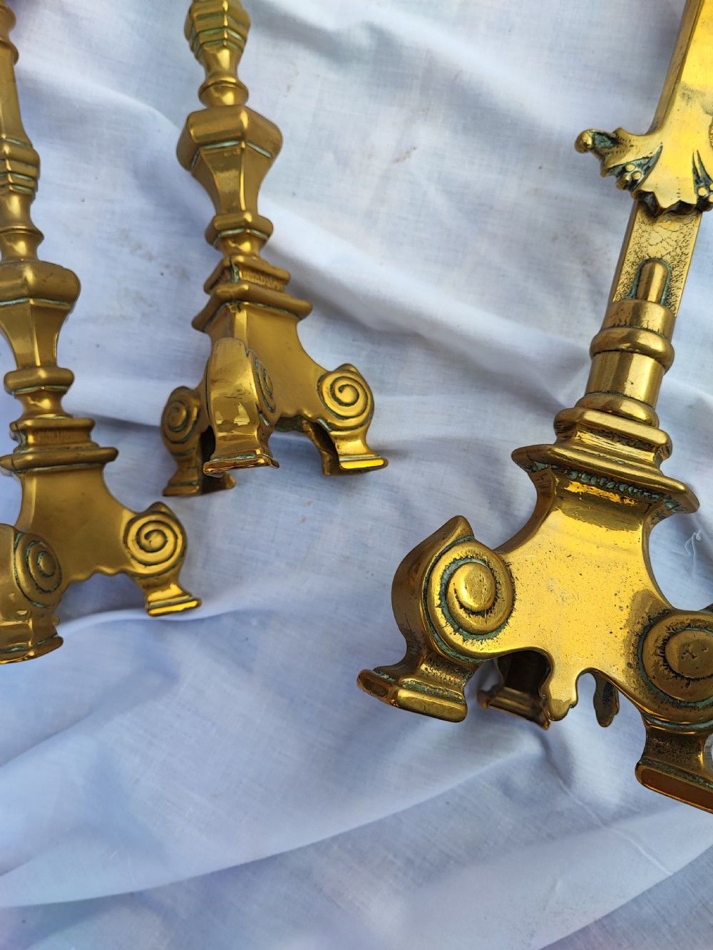 Antique brass religious family devotional garniture. View III