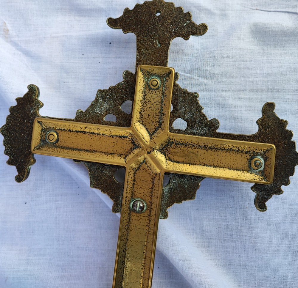 Antique brass religious family devotional garniture. View VI