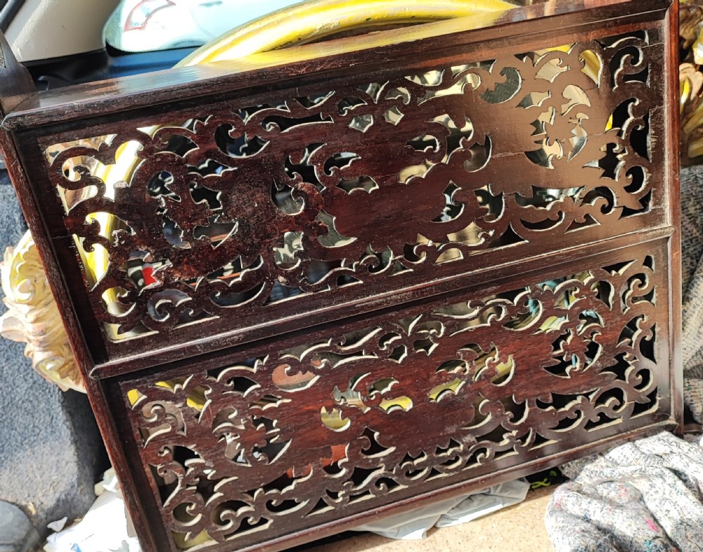 Interesting Chinese rosewood hanging display shelf. View VIII