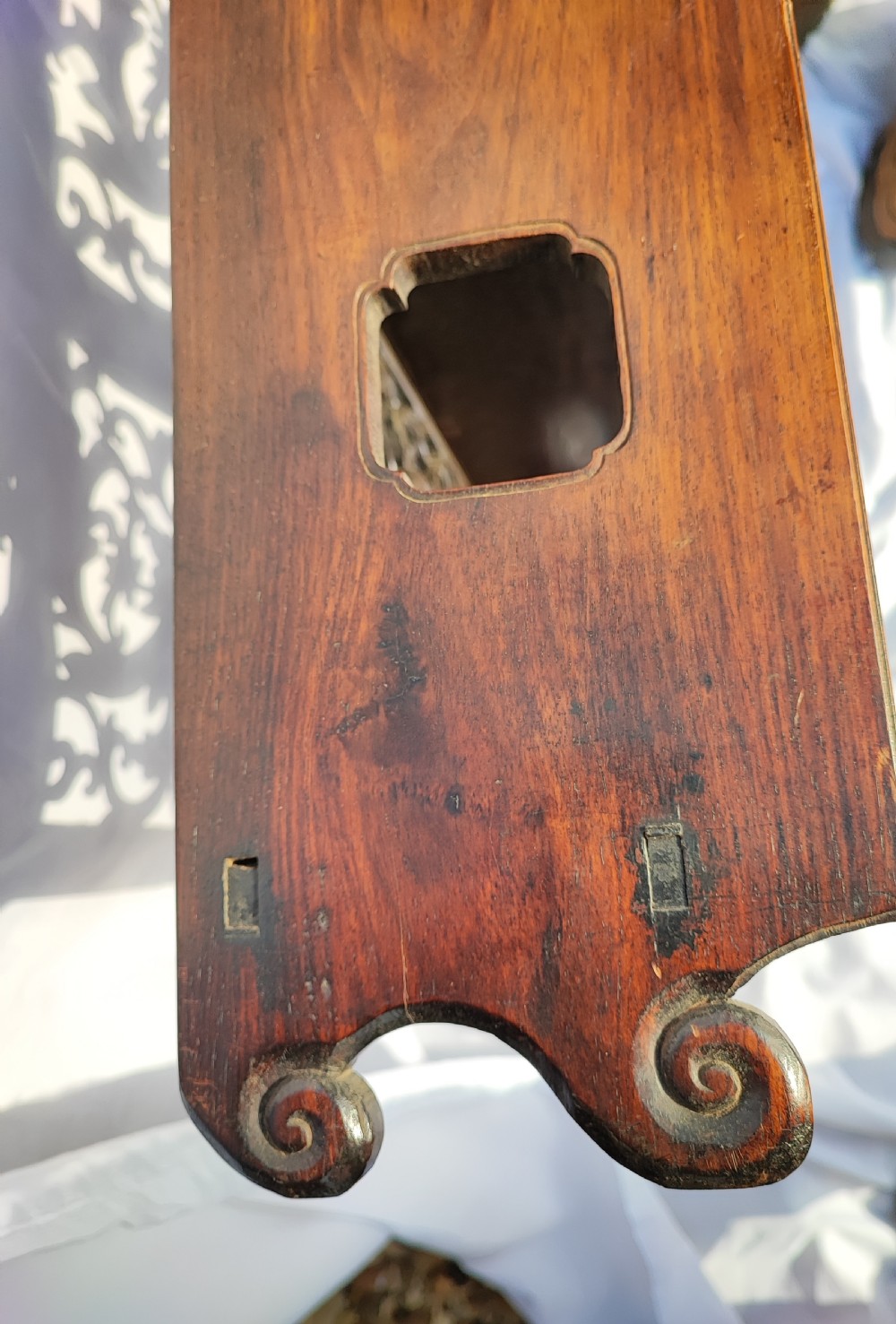 Interesting Chinese rosewood hanging display shelf. View IX