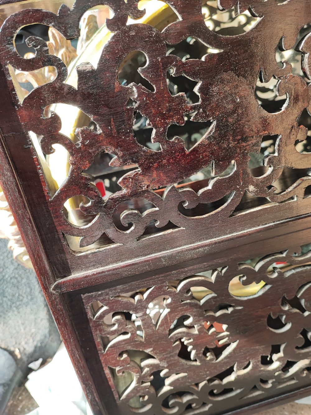 Interesting Chinese rosewood hanging display shelf. View XII