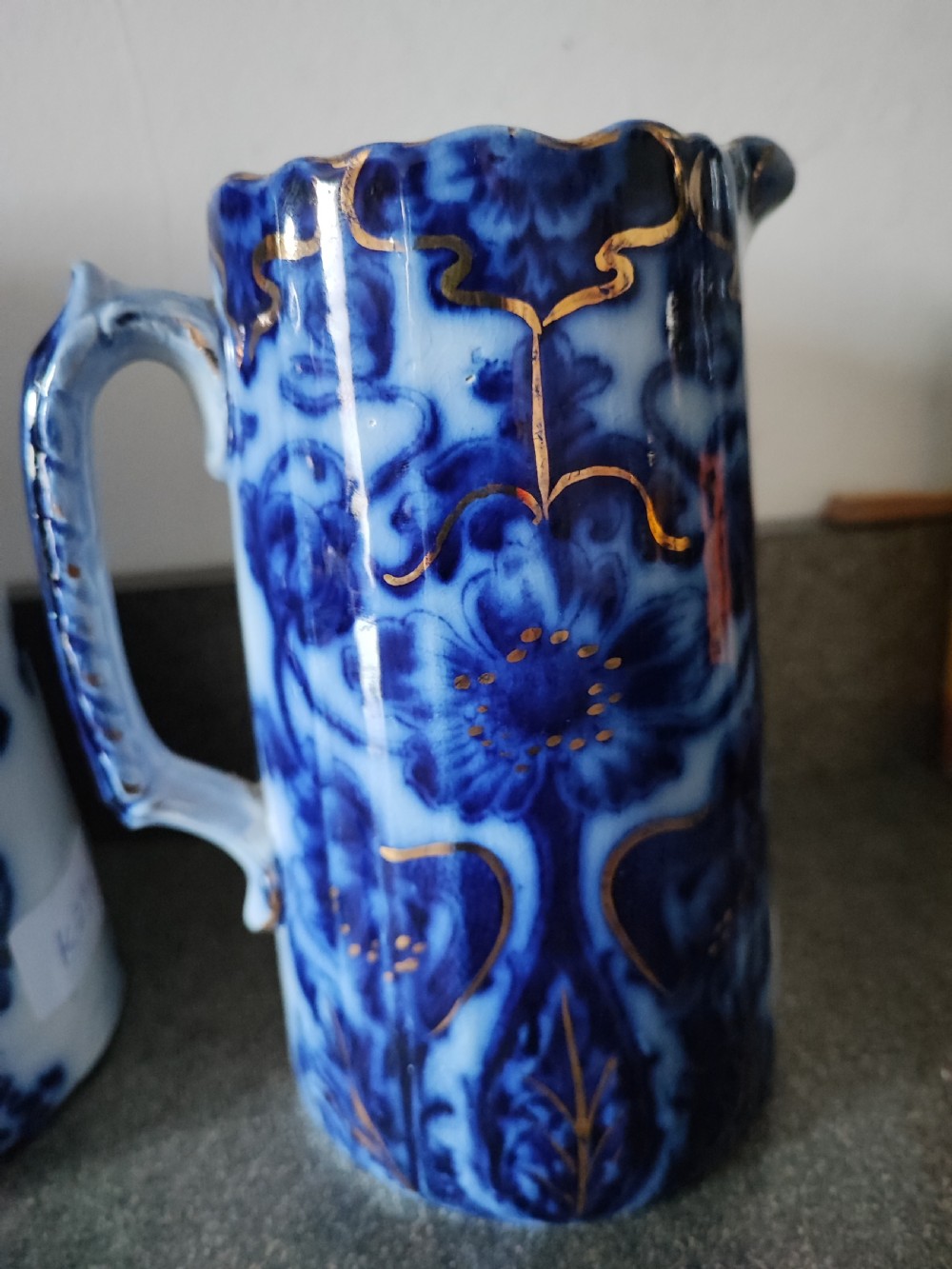 Good set of 3 Victorian Staffordshire flo Blue jugs. View III