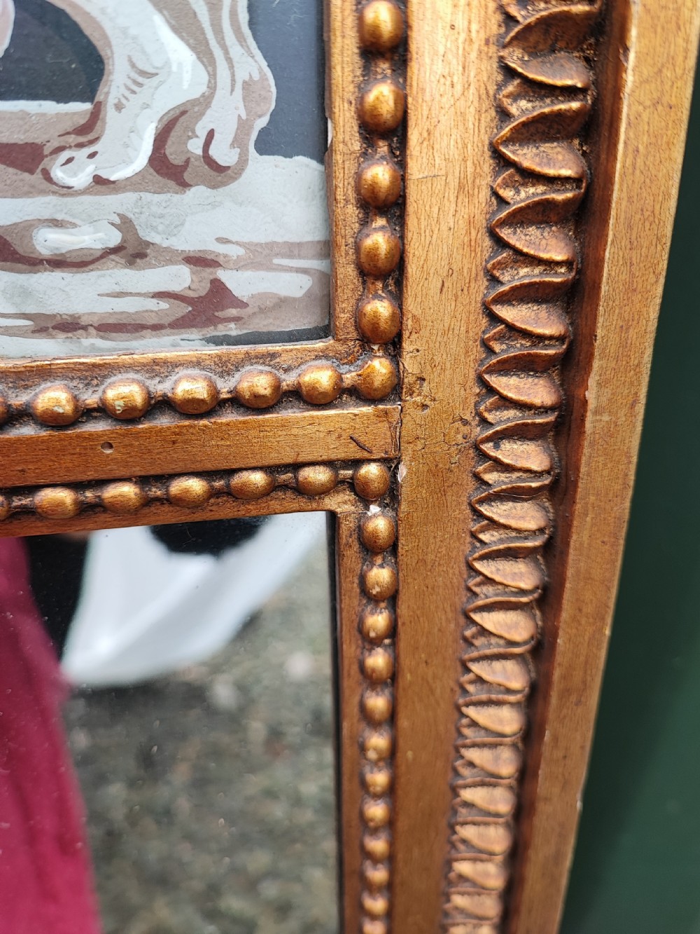 Regency gilt and gesso pier mirror with hand painted top panel. View V