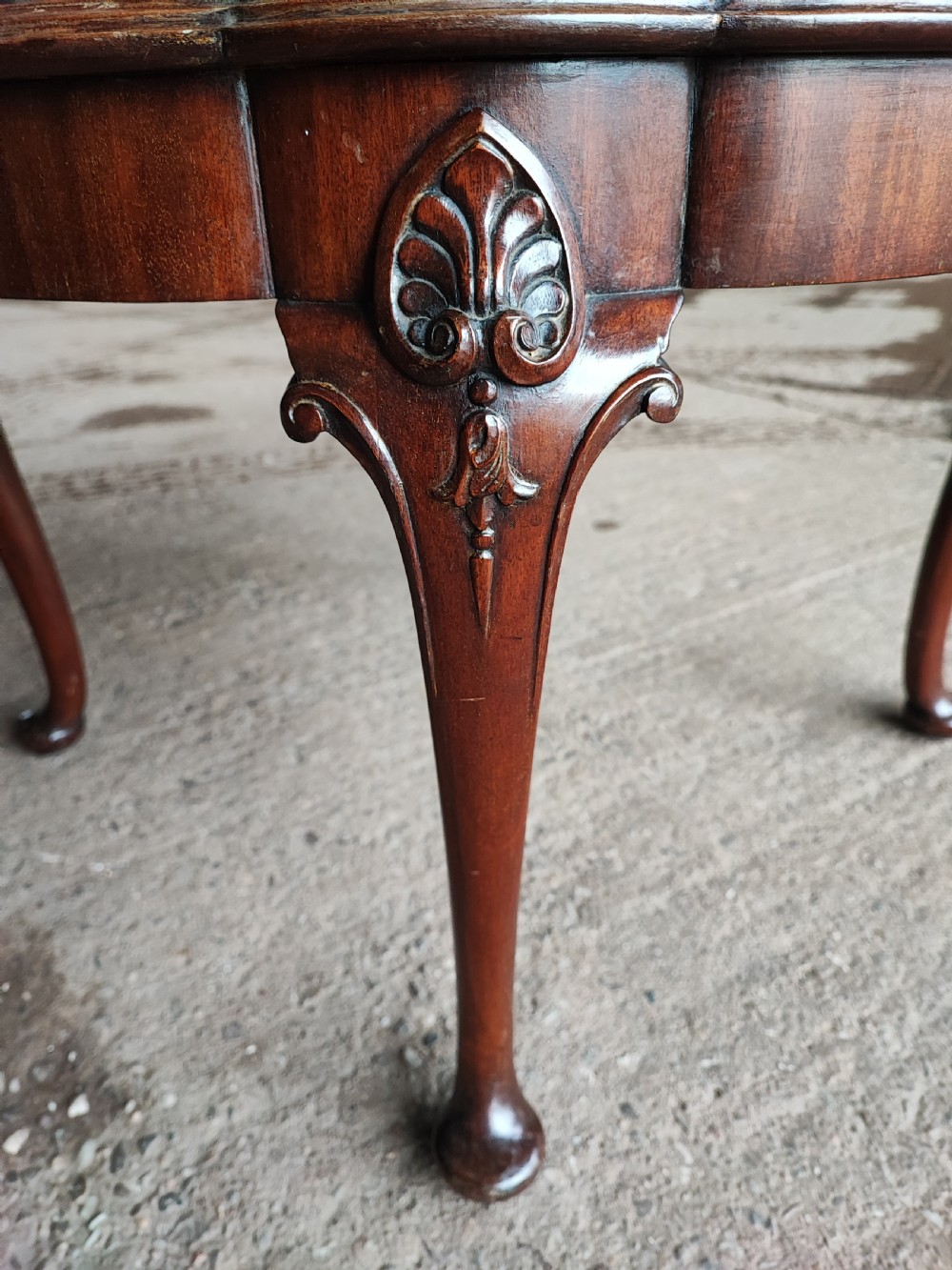 Antique circular figured mahogany coffee table. View V