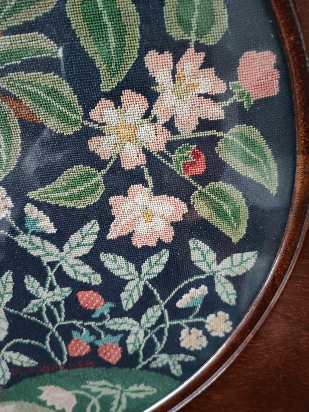A fine Art's and crafts needlework framed panel ,signed M J Walker. View XII