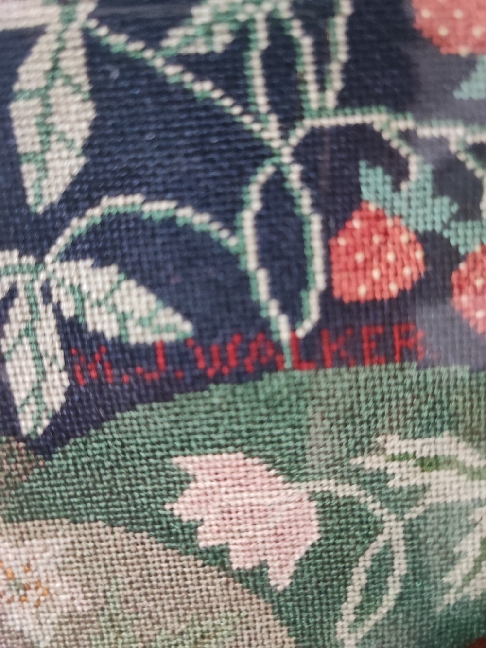 A fine Art's and crafts needlework framed panel ,signed M J Walker. View XIII