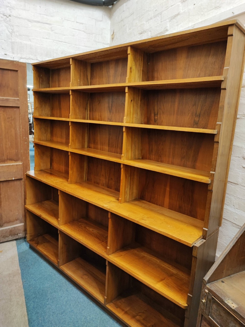Antique walnut open bookcase. View VI