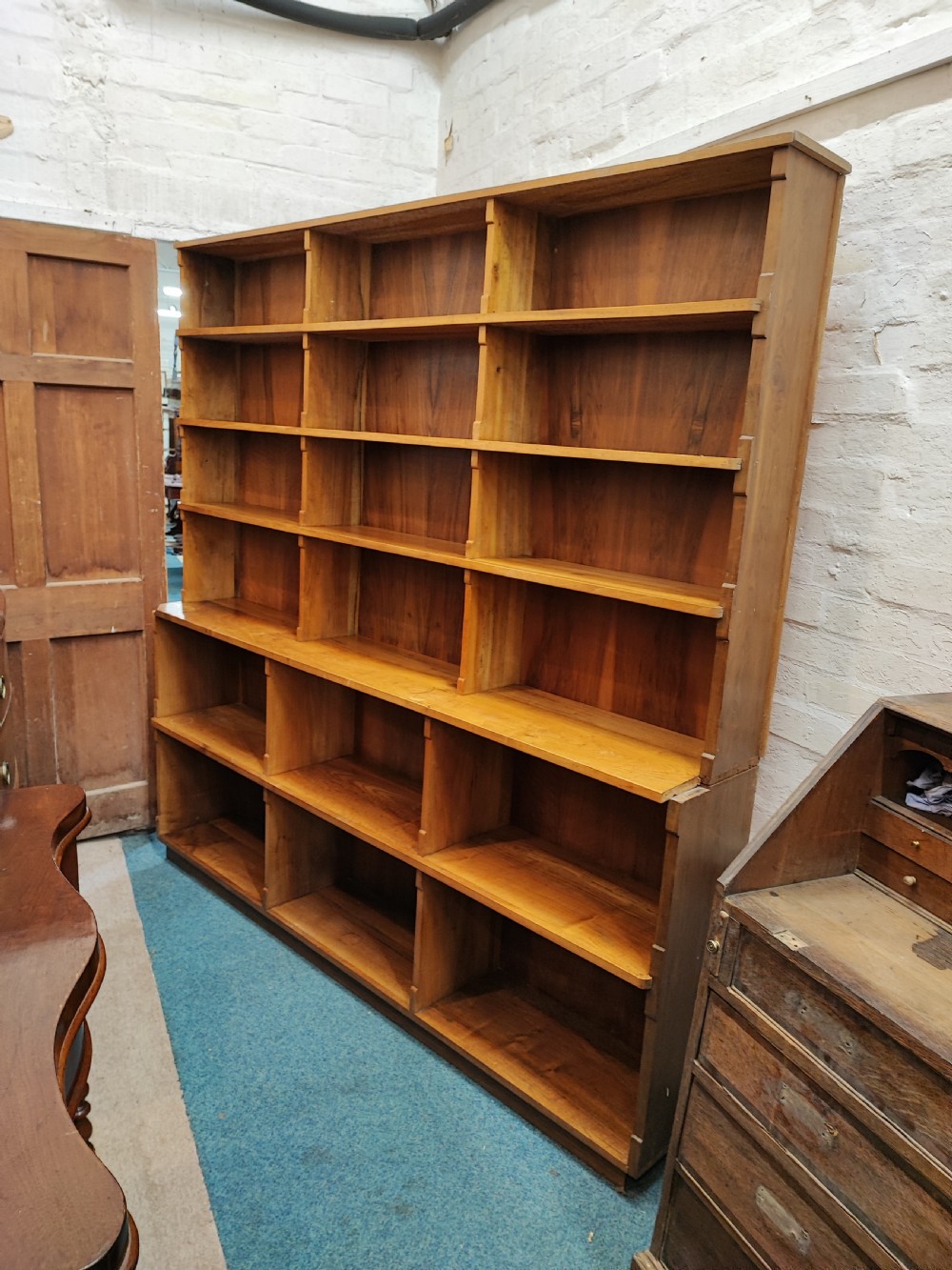Antique walnut open bookcase. View XIII