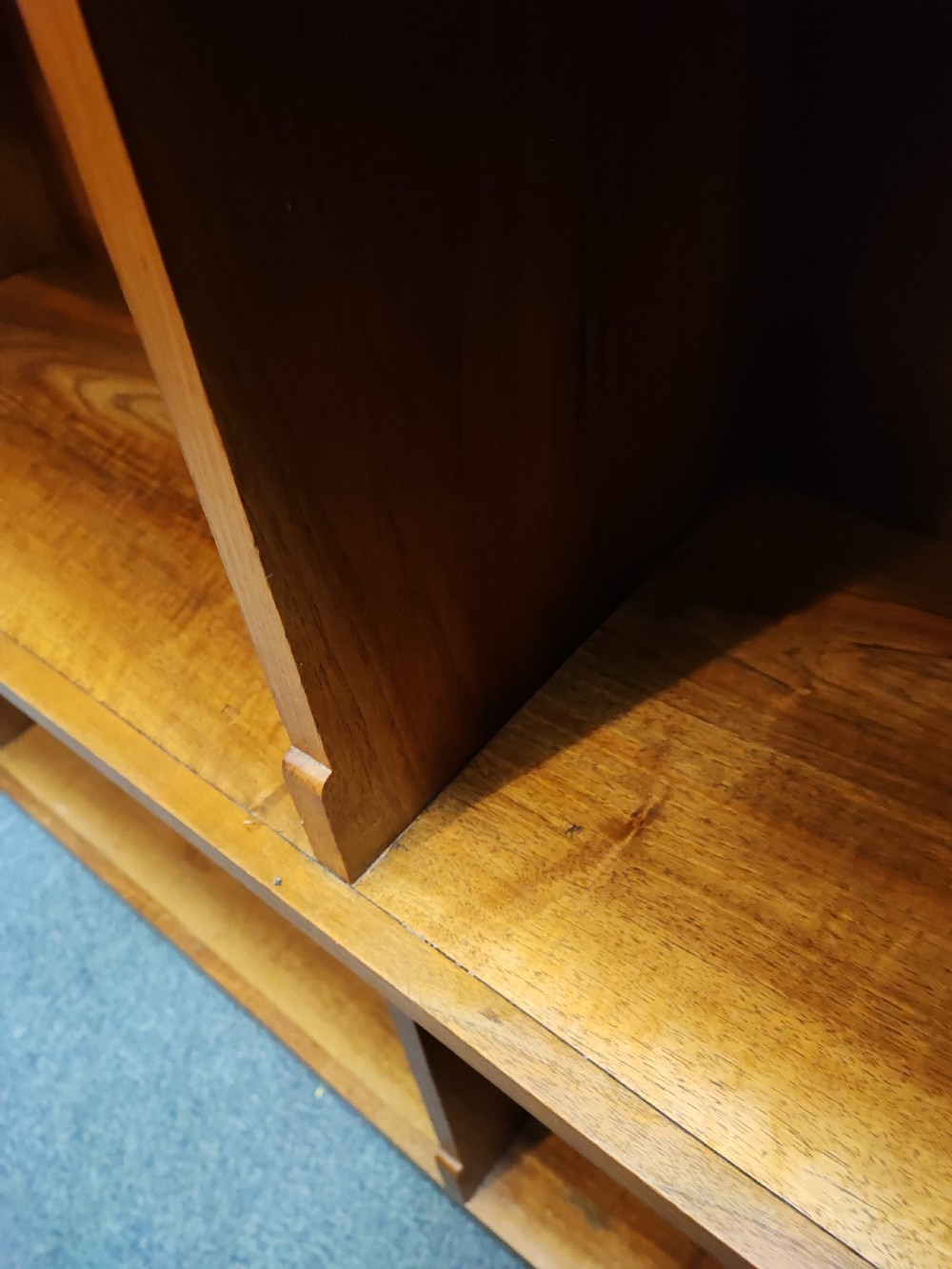 Antique walnut open bookcase. View XV