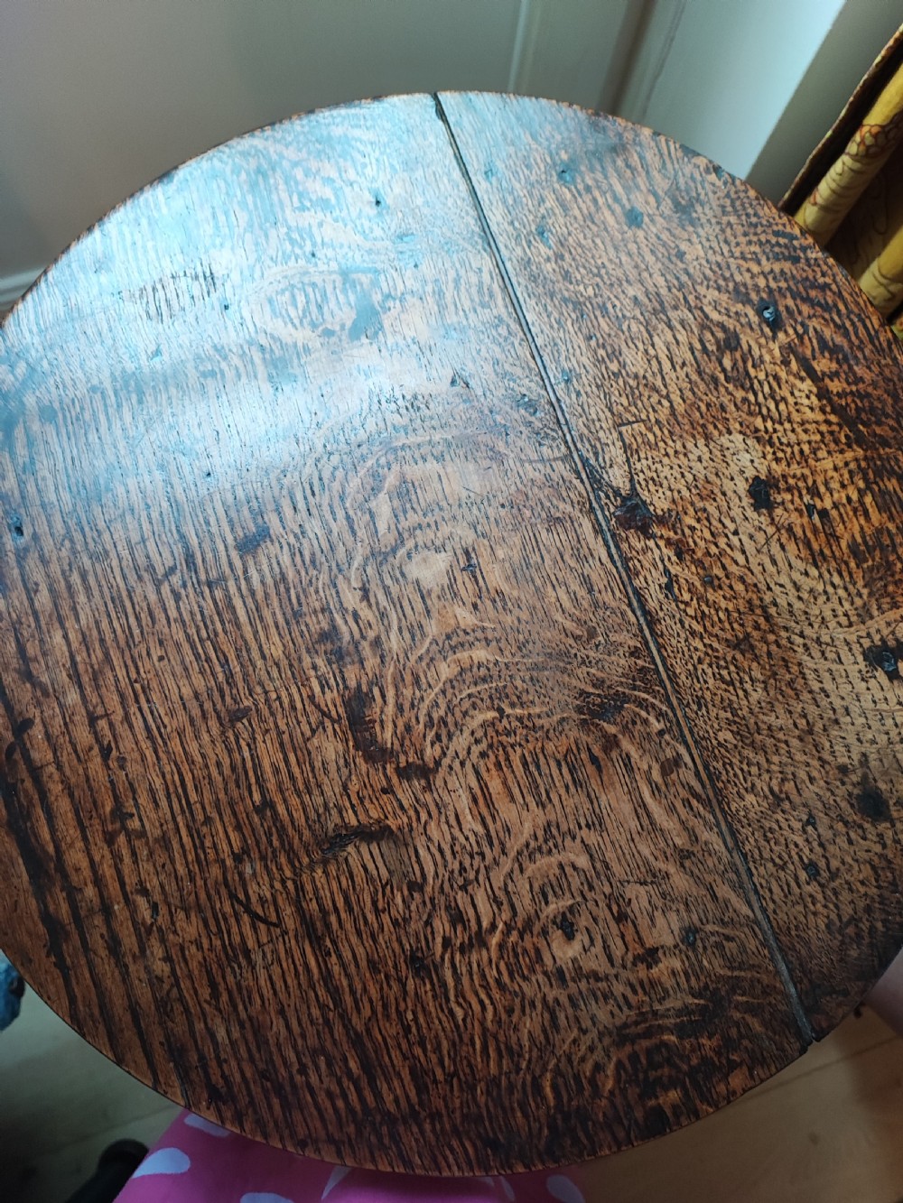 Early 18c small oak tripod table. View XI