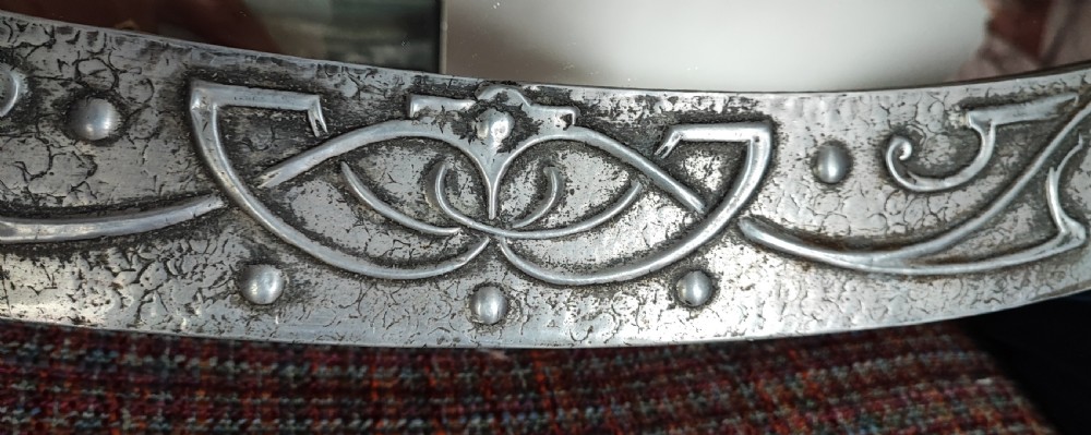 Art's and crafts, Scottish oval pewter framed mirror. View IX