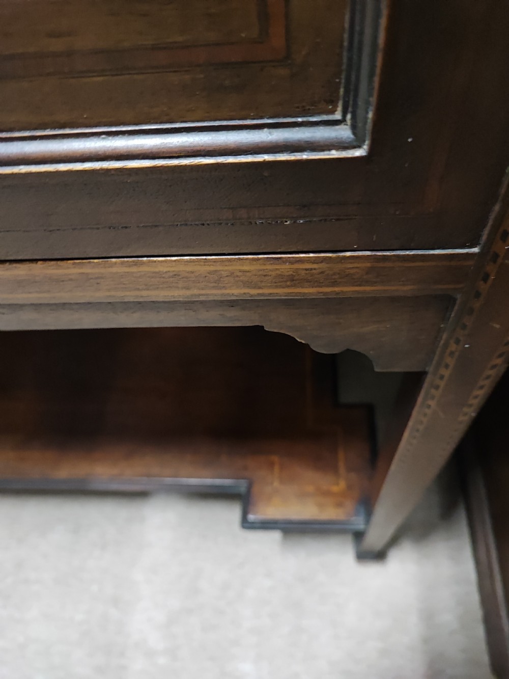 Edwardian inlaid display cabinet. View X