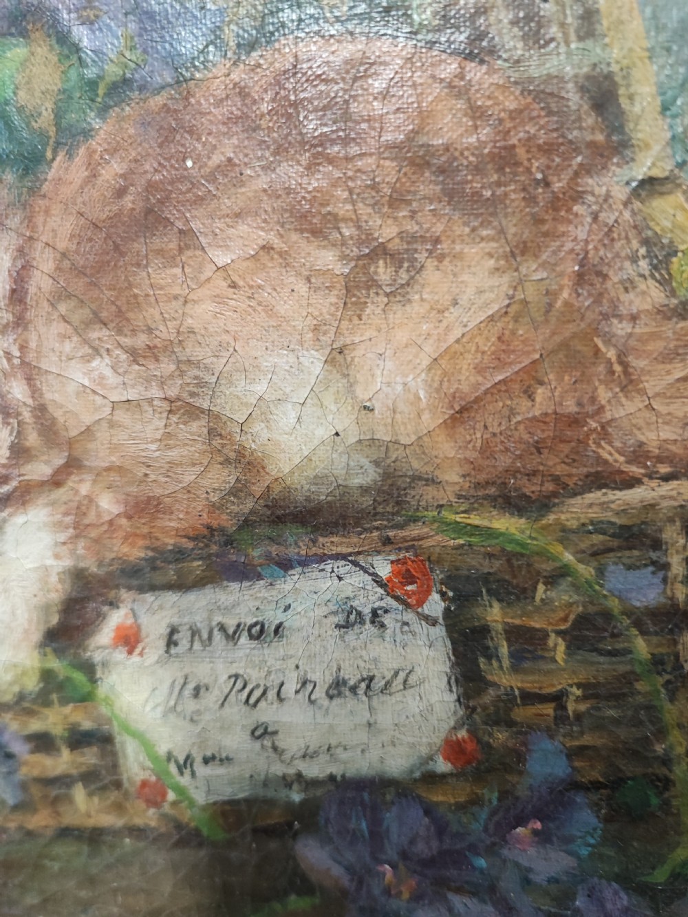 Antique French oil of kittens at play. View VI